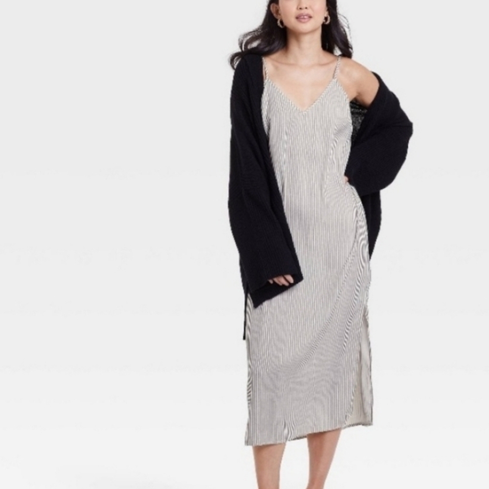 a new day Black and White Striped Midi Dress